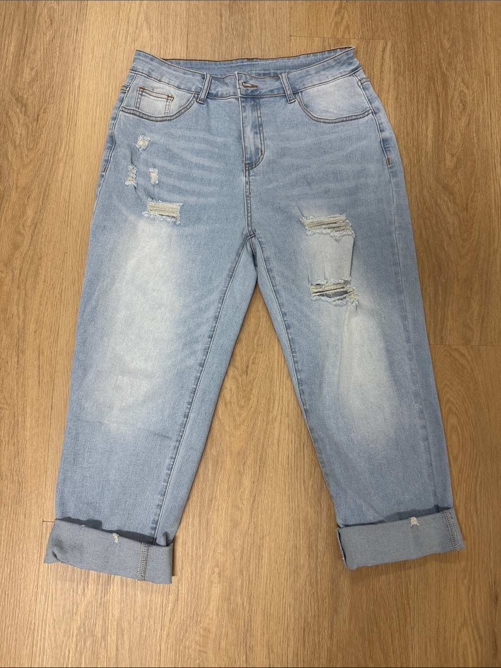 Light Blue Distressed Boyfriend Jeans